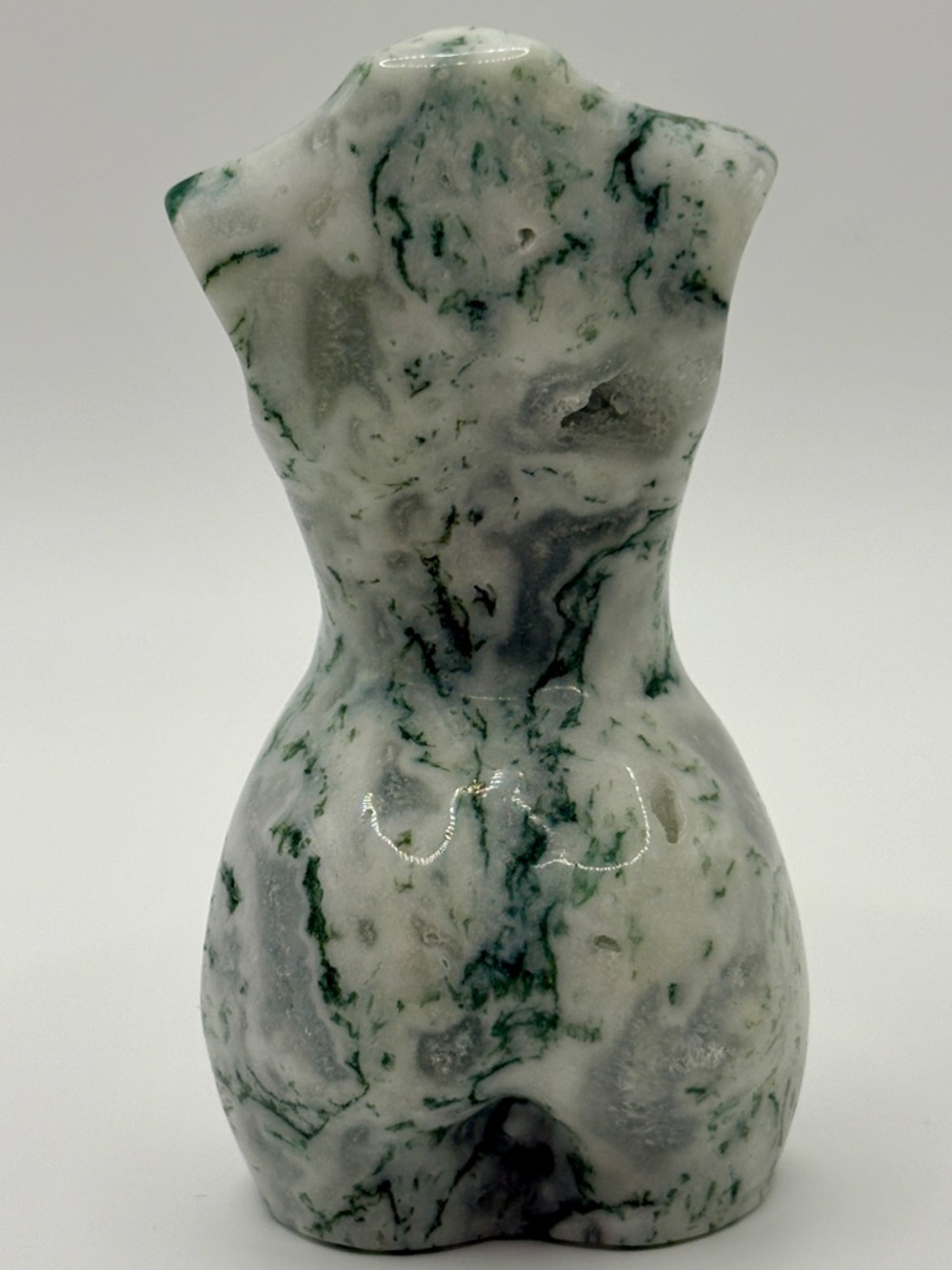 Green Moss Agate Goddess Body Carving Crystal Sculpture Decor 106g - Picture 3 of 4